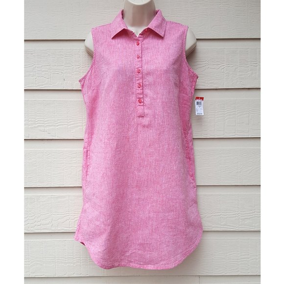 Basic Editions Dresses & Skirts - Womens Sleeveless Linen Blend Collared Shift Dress